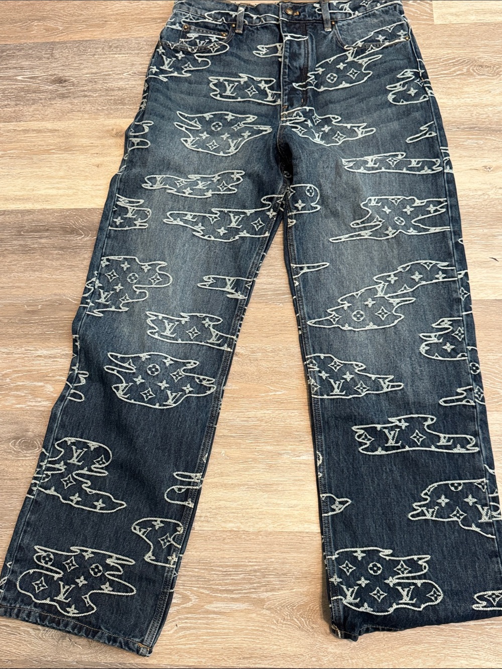 Men's Dark Blue Patterned Jeans